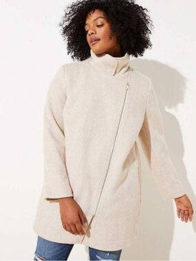 LOFT Herringbone Funnel Neck Moto Zip Top Coat Jacket